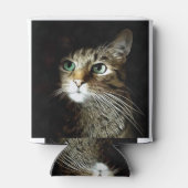 黒に緑の目を孤立させたタビー猫 缶クーラー (裏面)