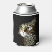 黒に緑の目を孤立させたタビー猫 缶クーラー (缶裏面)