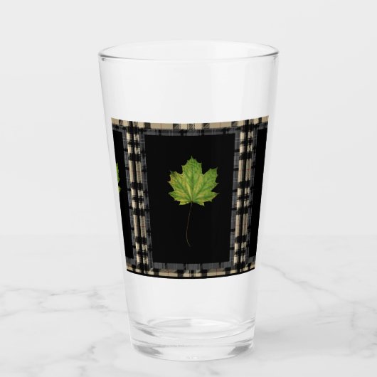 黒に緑の葉 タンブラーグラス (正面)