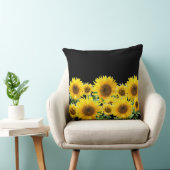黒に美しい黄色のひまわり クッション (椅子)