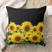 黒に美しい黄色のひまわり クッション (ブランケット)