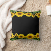黒に美しい黄色のひまわり クッション (ブランケット)