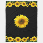 黒に美しい黄色のひまわり フリースブランケット (正面)