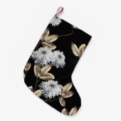 黒に茶色の葉柄のかわいい灰色の花 スモールクリスマスストッキング (正面 (吊り時))
