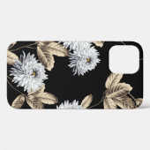 黒に茶色の葉柄のかわいい灰色の花 Case-Mate iPhoneケース (裏面 (横))