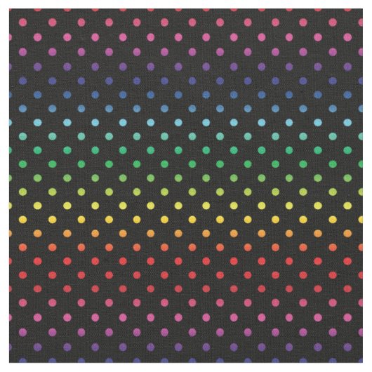 黒に虹のドット ファブリック (クローズアップ)