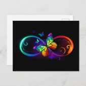 黒に虹鮮やかの蝶が付いた無限遠 インビテーションポストカード (正面/裏面)