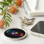 黒に虹鮮やかの蝶が付いた無限遠 キーホルダー (側面)