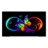 黒に虹鮮やかの蝶が付いた無限遠  マグネット名刺 (正面)