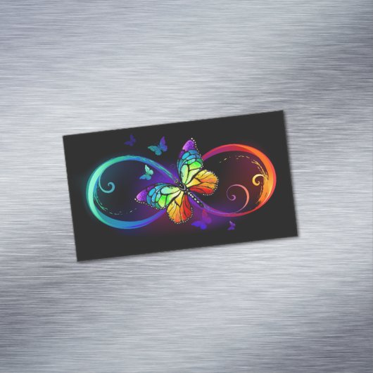 黒に虹鮮やかの蝶が付いた無限遠  マグネット名刺 (インサイチュ)