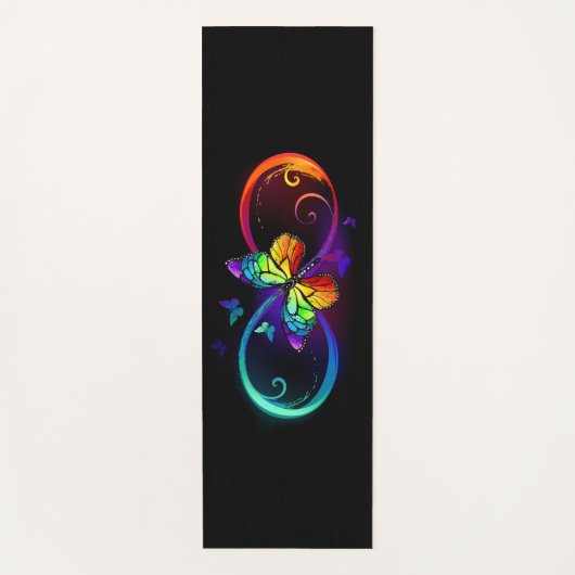 黒に虹鮮やかの蝶が付いた無限遠  ヨガマット (正面)