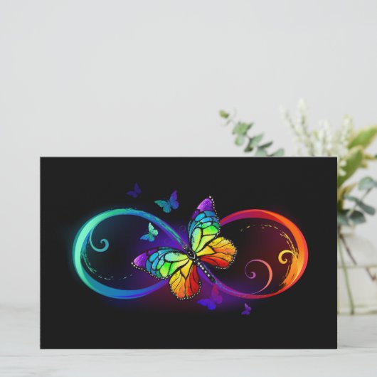 黒に虹鮮やかの蝶が付いた無限遠  便箋 (スタンド正面)