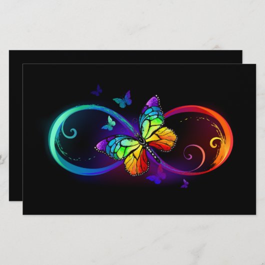 黒に虹鮮やかの蝶が付いた無限遠  便箋 (正面/裏面)