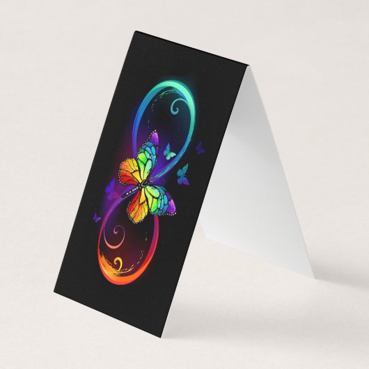 黒に虹鮮やかの蝶が付いた無限遠 名刺 (正面)