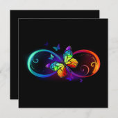 黒に虹鮮やかの蝶が付いた無限遠 案内状 (正面/裏面)