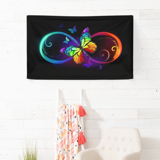 黒に虹鮮やかの蝶が付いた無限遠 横断幕 (インサイチュ)