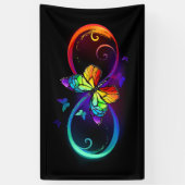 黒に虹鮮やかの蝶が付いた無限遠 横断幕 (縦)