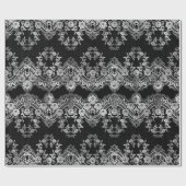 黒に複雑な白いレース ラッピングペーパー (フラット)