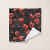 黒に赤いケシ バスタオルセット (ウォッシュタオル)