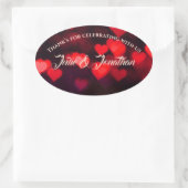 黒に赤いハートのカップルからの感謝 楕円形シール (バッグ)