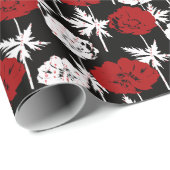 黒に赤い白い花 ラッピングペーパー (ロールコーナー)