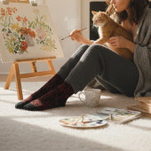 黒に赤い花の模様 ソックス