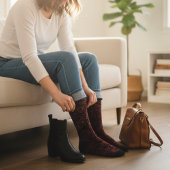 黒に赤い花の模様 ソックス