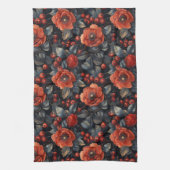 黒に赤い花 キッチンタオル (縦)