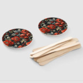 黒に赤い花 ハンドファン (組立なし)