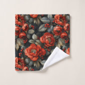 黒に赤い花 バスタオルセット (ウォッシュタオル)