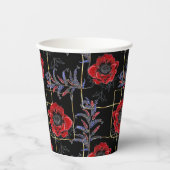 黒に赤い花。 紙コップ (正面)