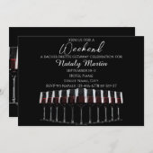 黒に赤ワインを付けたワイングラスの列。 招待状 (正面/裏面)