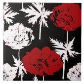 黒に赤、白の花。 タイル (正面)