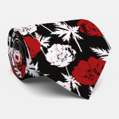 黒に赤、白の花。 ネクタイ (ロール)