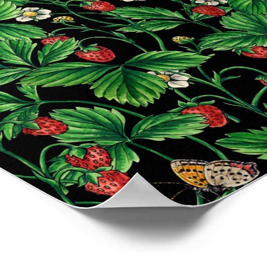 黒に野生のイチゴ ポスター (角)