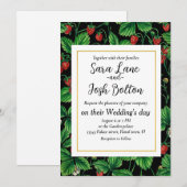 黒に野生のイチゴ 招待状 (正面/裏面)