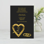 黒に金のハートとリングのモダンな結婚式 招待状 (スタンド正面)