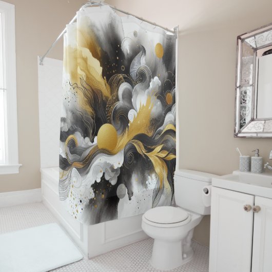黒に金のモダン抽象シャワーカーテン シャワーカーテン (インサイチュ)