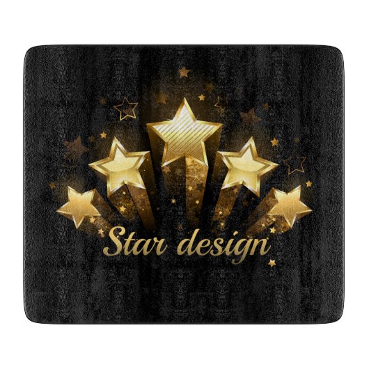 黒に金ゴールド星5つ カッティングボード (正面)