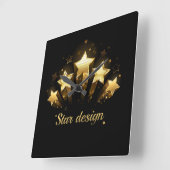 黒に金ゴールド星5つ スクエア壁時計 (傾斜)