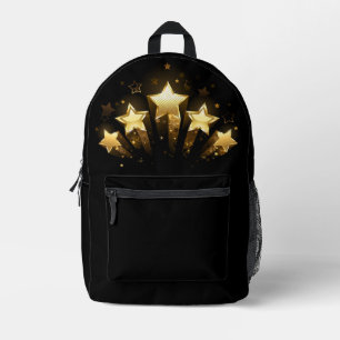黒に金ゴールド星5つ プリントバックパック