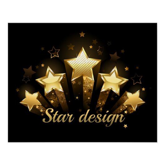 黒に金ゴールド星5つ ポスター (正面)