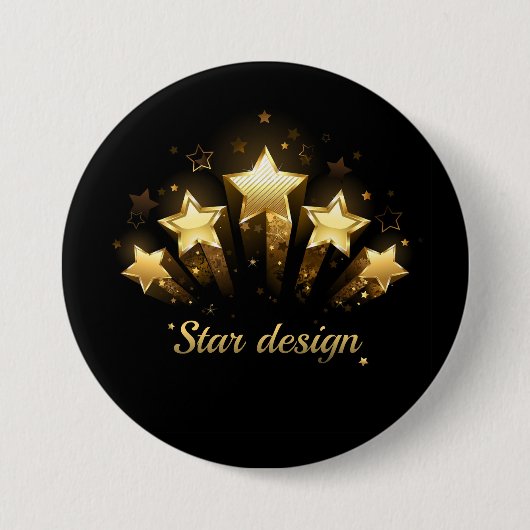 黒に金ゴールド星5つ 缶バッジ (正面)