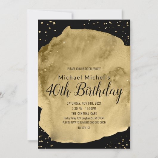 黒に金箔の水彩筆致 招待状 (正面)