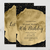 黒に金箔の水彩筆致 招待状 (正面/裏面)