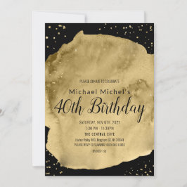 黒に金箔の水彩筆致 招待状