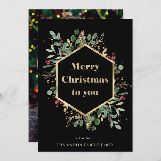 黒に金箔を施した緑 |フォトバック シーズンカード (正面/裏面)