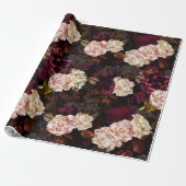 黒に青々としたバロックアンティークの牡丹の花 ラッピングペーパー (アンロールド)