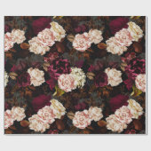 黒に青々としたバロックアンティークの牡丹の花 ラッピングペーパー (フラット)