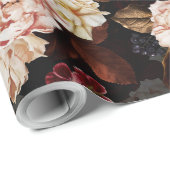 黒に青々としたバロックアンティークの牡丹の花 ラッピングペーパー (ロールコーナー)
